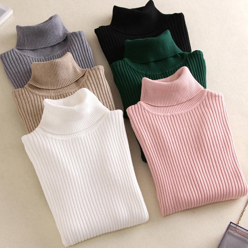 Autumn Winter Women Knit Solid Turtleneck Pull Sweater Casual Rib Jumper Tops Female Home Pullover Y2K Clothing 2026