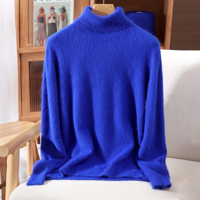 2025 Autumn/Winter New Women's 100% Mink Fur High Collar Sweater With Thick Pullover knit Sweater, Solid Color, High-End Fashion