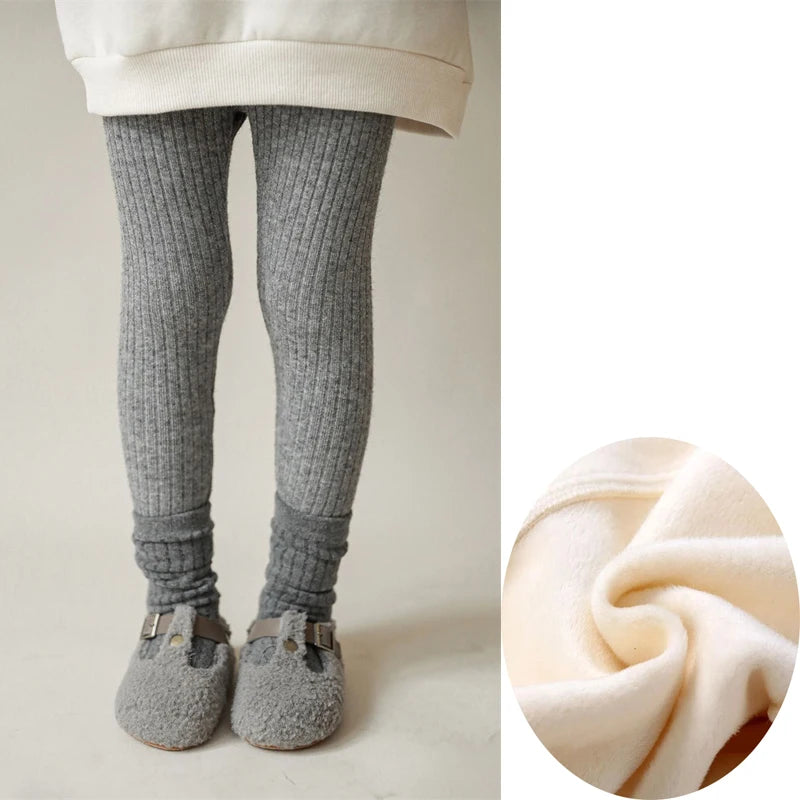 Autumn Winter Girls Pants Thickening Warm Fleece Pants For Girls Leggings Kids Baby Elasticity Slim Stripe Trousers