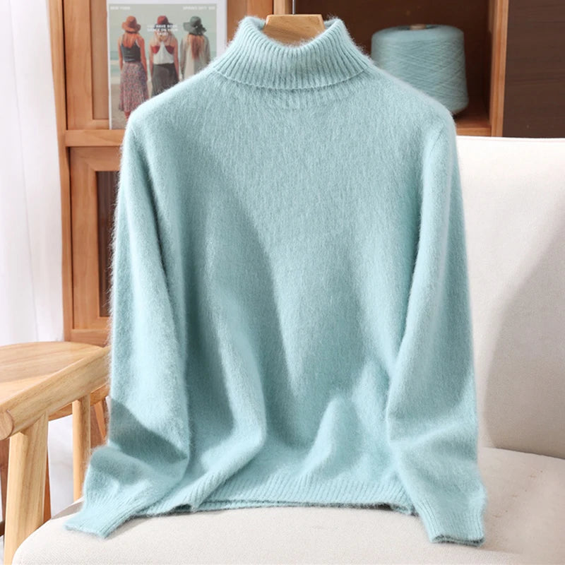 2025 Autumn/Winter New Women's 100% Mink Fur High Collar Sweater With Thick Pullover knit Sweater, Solid Color, High-End Fashion