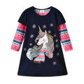 DXTON Children Cotton Dresses A-line Straight Girls Daily Dress Snowflakes Kids Autumn Clothing Unicorn Baby Girls Cartoon Dress