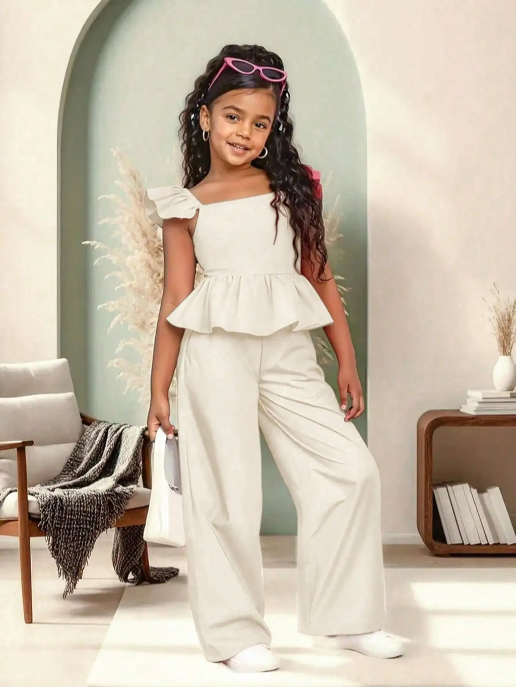 Girls' casual bow jumpsuit, suitable for outdoor wear in spring and summer, popular style