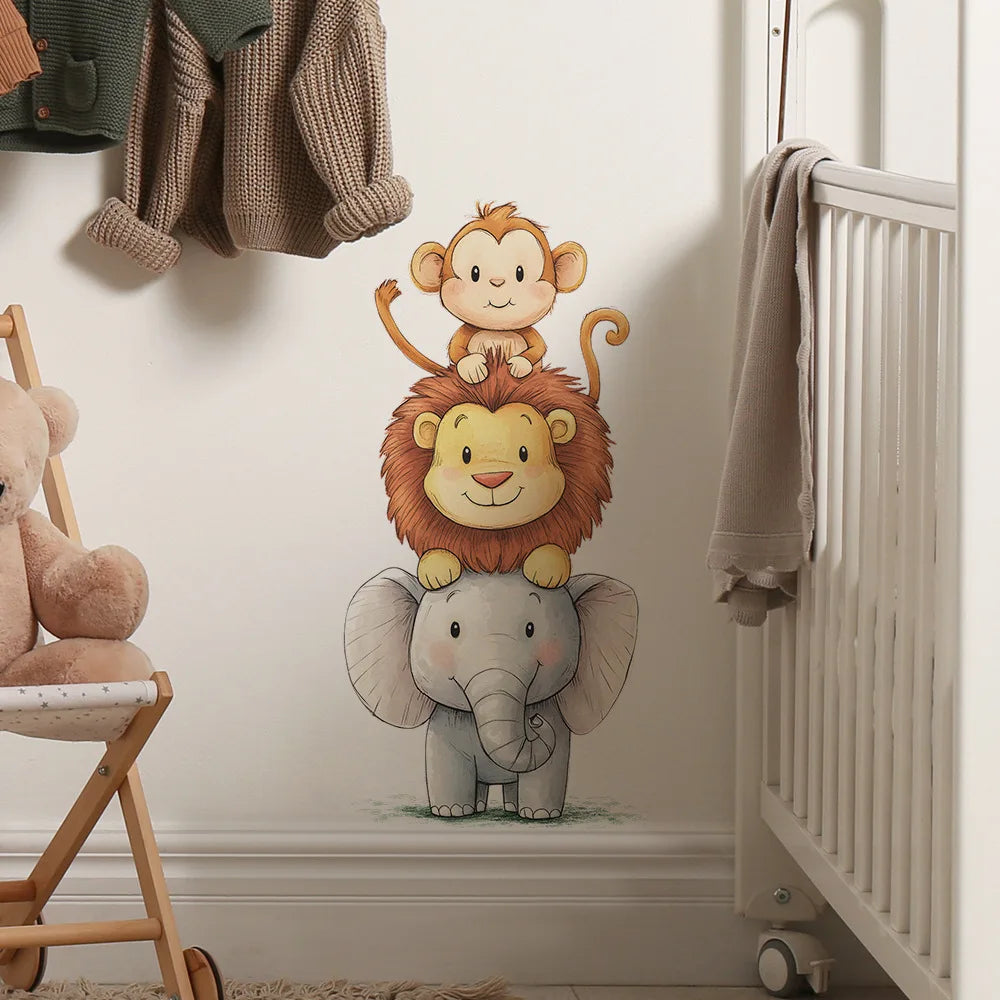 Cute Forest Animals Wall Stickers for Kids Rooms Children Boys Girls Baby Room Decoration Nursery Wallpaper Vinyl Elephant Lion