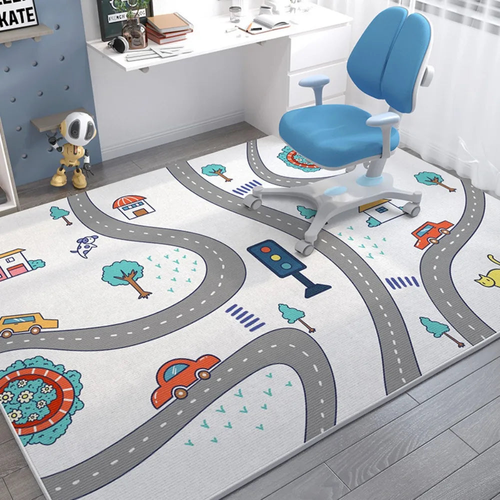 Kids Space Carpet Mat Rug Rocket Astronaut Planets Stars Pattern Soft Floor Mat for Children's Study Room Home Decoration