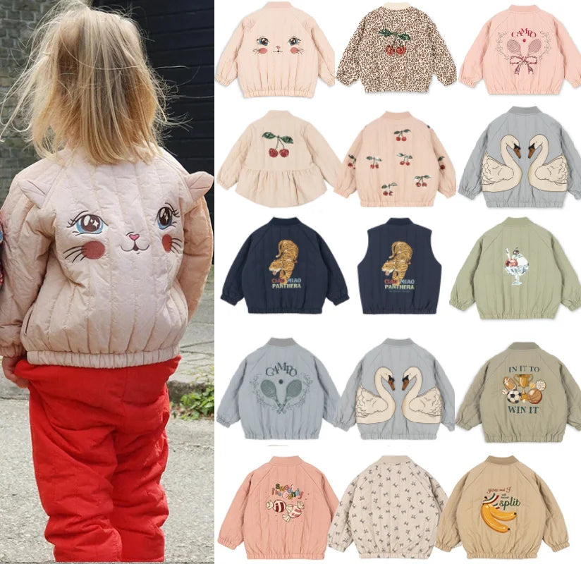 Children's Jacket 2026 Winter New Printed Cute Fleece Thermal Girls Jacket Cotton Thickened Windproof Boys Baby Cotton Clothes