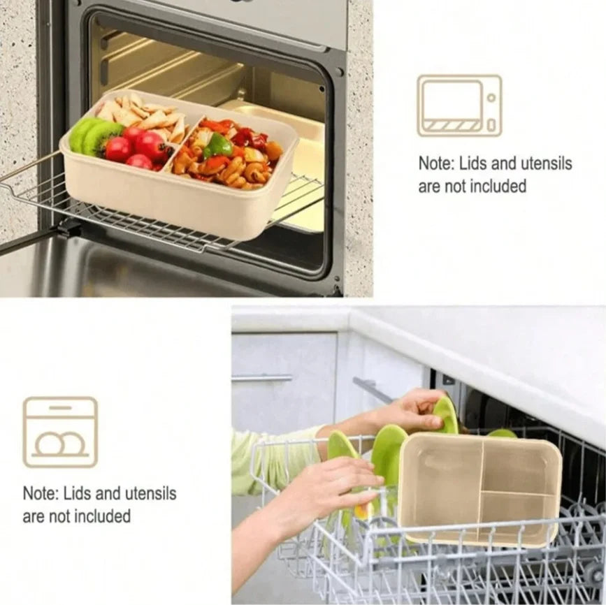 Adult set bento box, 3 compartments, cannot be placed in microwave or dishwasher (with knife, fork, spoon, and chopsticks)