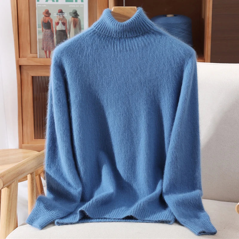 2025 Autumn/Winter New Women's 100% Mink Fur High Collar Sweater With Thick Pullover knit Sweater, Solid Color, High-End Fashion