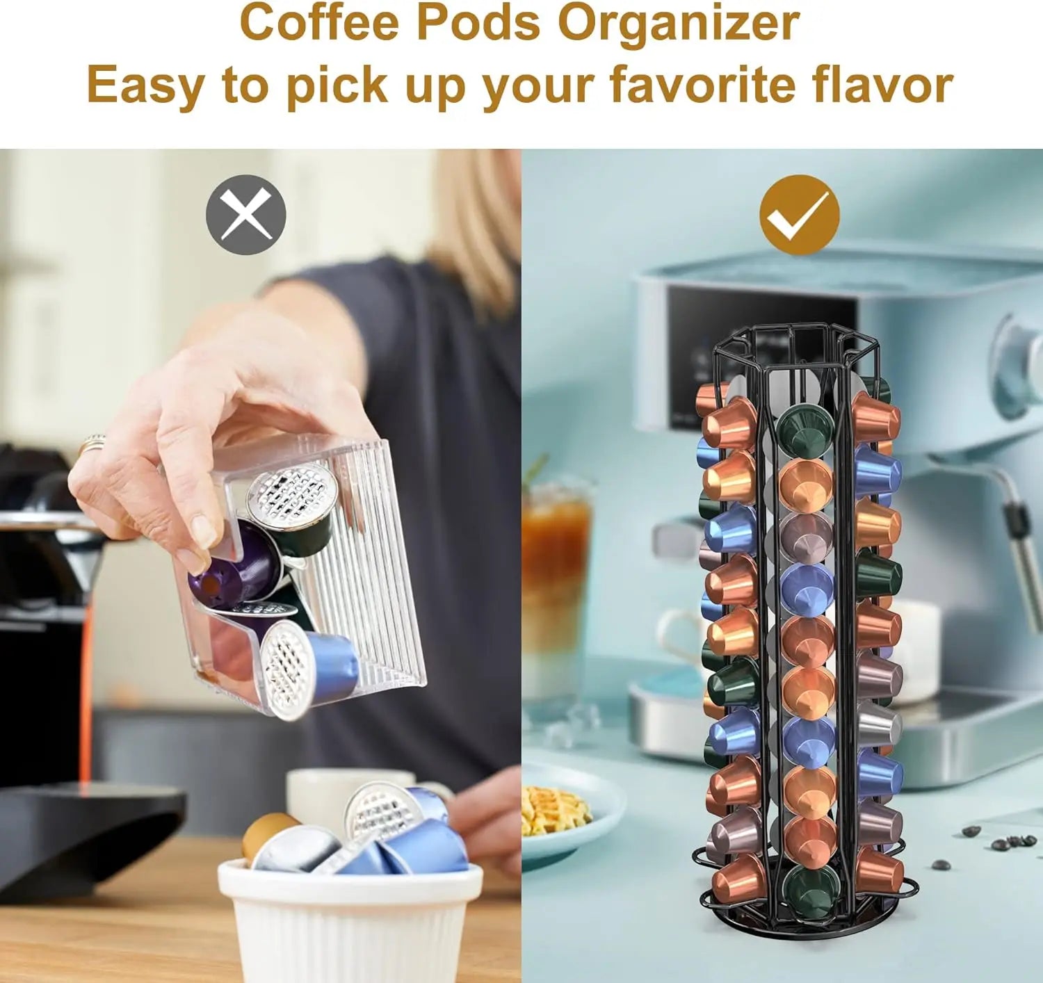 Coffee Pod Holder for Nespresso OriginalLine Storage Organizer 360 Rotatable Coffee Capsules Carousel 60 Coffee Pods
