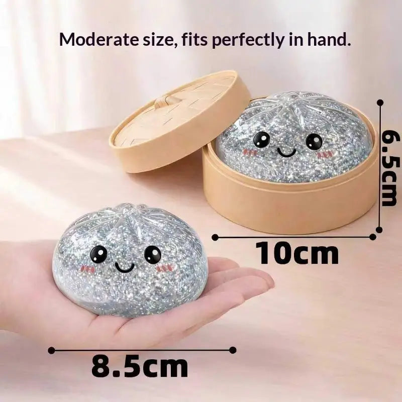 Simulation Steamed Bun Glitter  Toy Soft Elastic Stress Reliever Squeeze Toy for Home Office Anxiety Relief