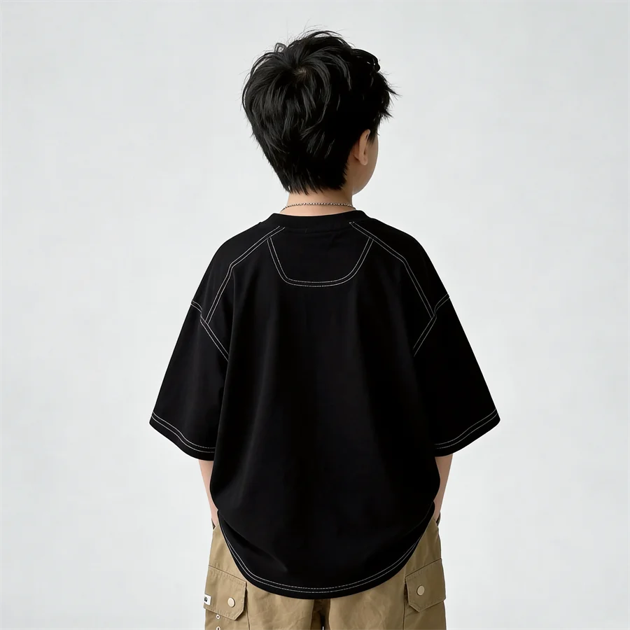 2026 Kids New Summer Short Sleeve Cotton T-shirt for Teens Boy Casual Tshirt with Letter Print Children Fashion Tee Tops 5-14 Y