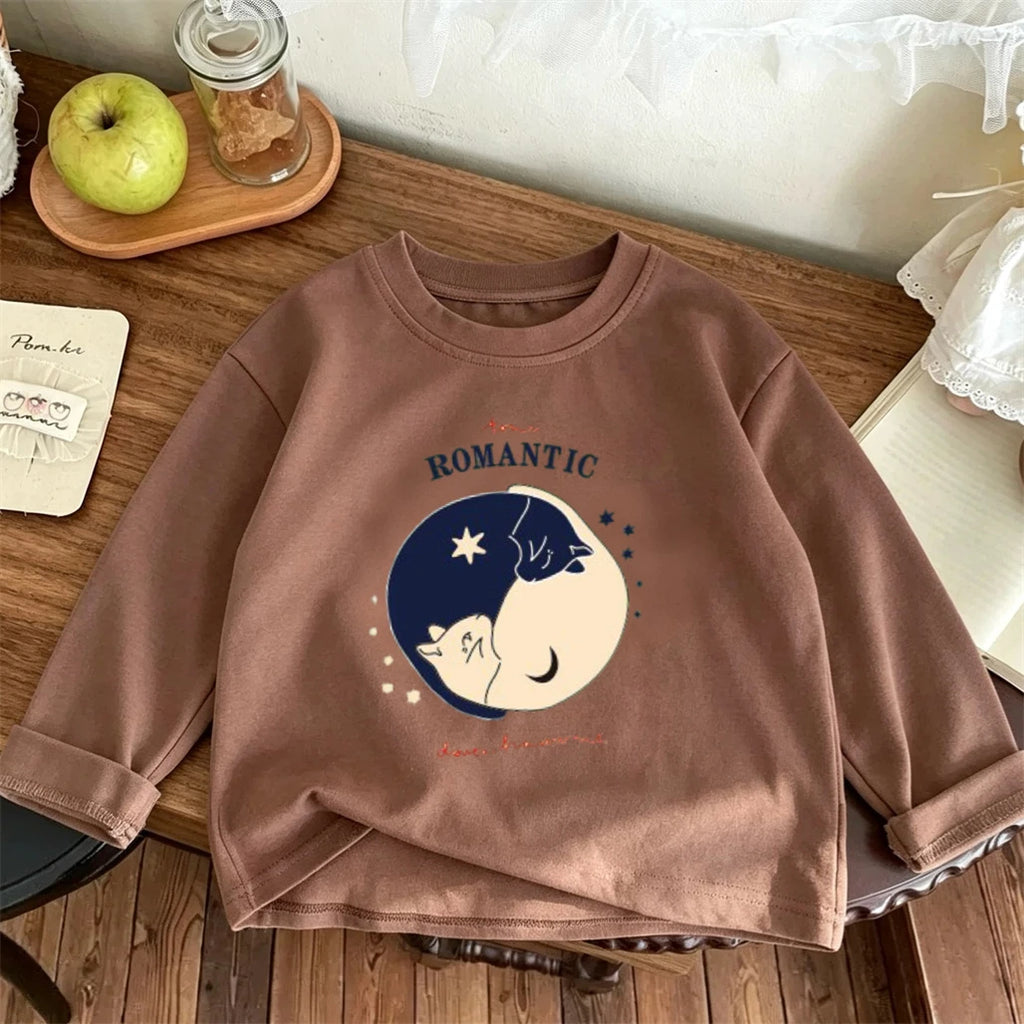 2 3 4 5 6 7Years Old Boys Girls Cartoon T-shirt Printing Base Shirt Loose Casual Spring Long Sleeve Infant Crewneck Pullovers