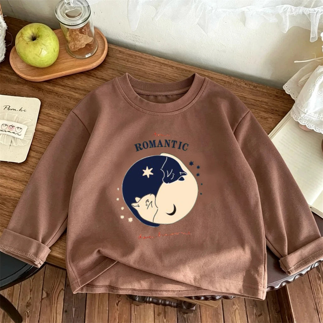 2 3 4 5 6 7Years Old Boys Girls Cartoon T-shirt Printing Base Shirt Loose Casual Spring Long Sleeve Infant Crewneck Pullovers