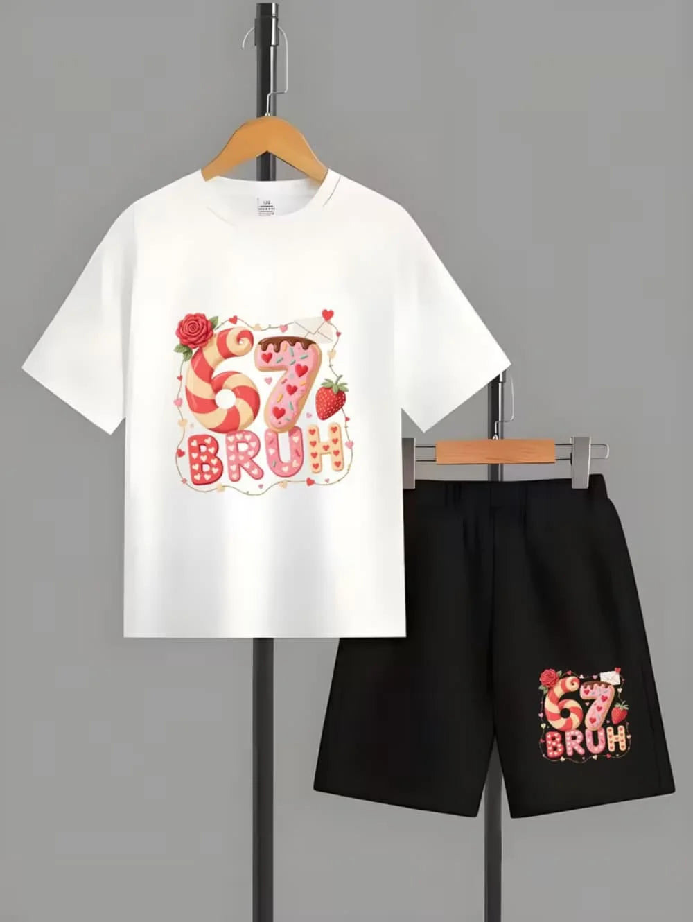 Funny Six Seven Italian Brainrot 67 Number Print Kids Short Sleeved Suit Children Clothing T-Shirt + Shorts 2pc Set Boys Clothes