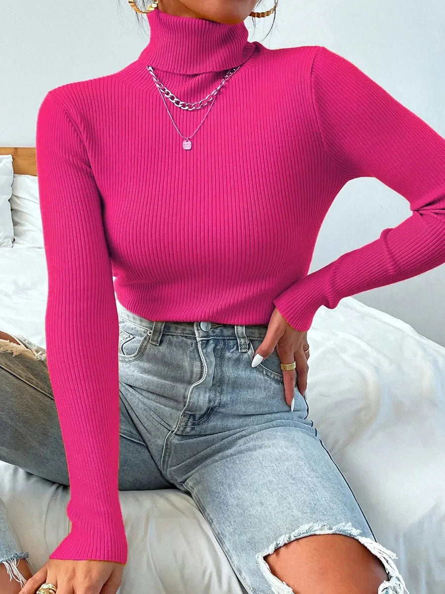 Autumn Winter Women Knit Solid Turtleneck Pull Sweater Casual Rib Jumper Tops Female Home Pullover Y2K Clothing 2026