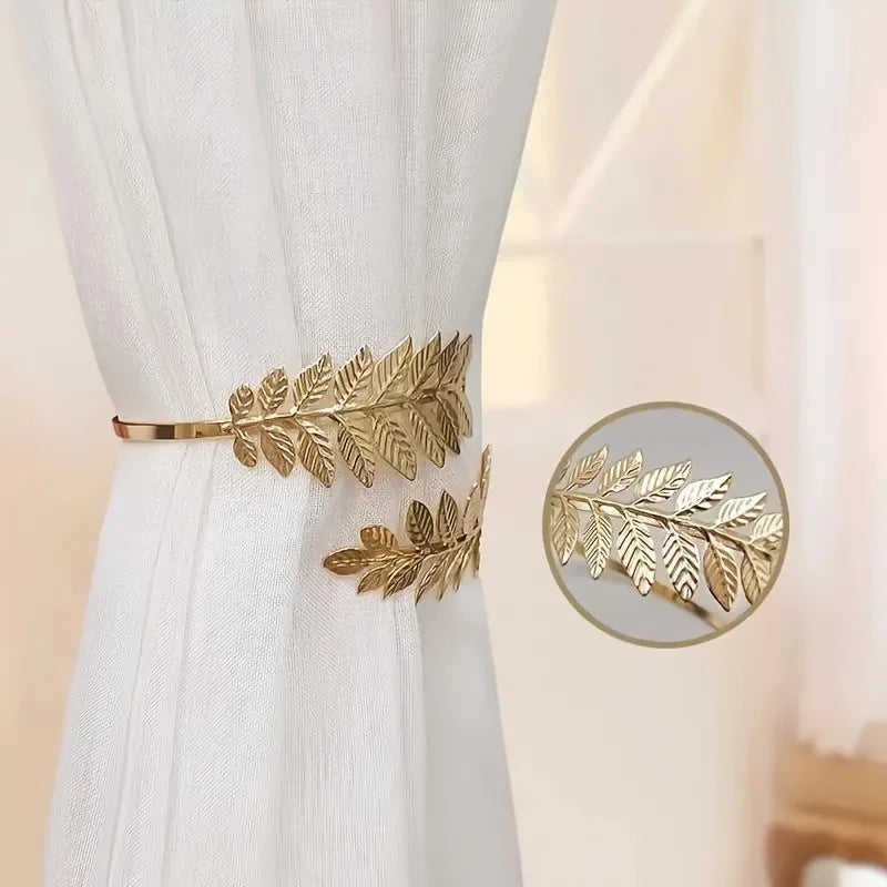 2 metal leaf curtain straps with adjustable decorative curtain rings, especially suitable for thin gauze curtains