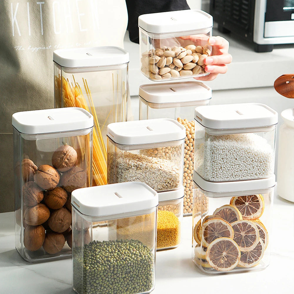 Clear Plastic Storage Jar with Airtight Seal for Kitchen Snacks Cereals Beans