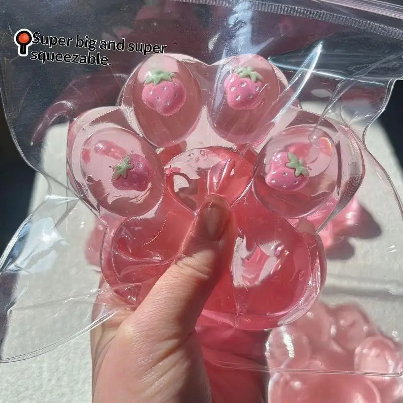 Cute Paw Sequins Maltose Pinch Toy Pink Strawberry Paw Squeez Slow Rising Anti-Stress Toy Decompressi Gift Friend
