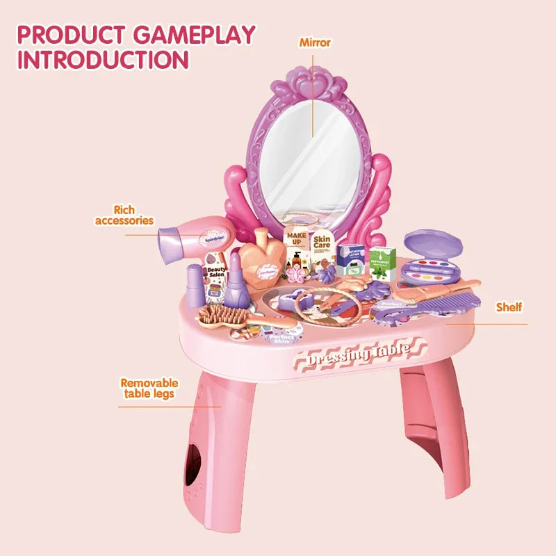 Play House Toy Simulated Dressing Table Diy Table and Stickers Girls Children'sPretending Makeup Toys for Kids New Year Gifts