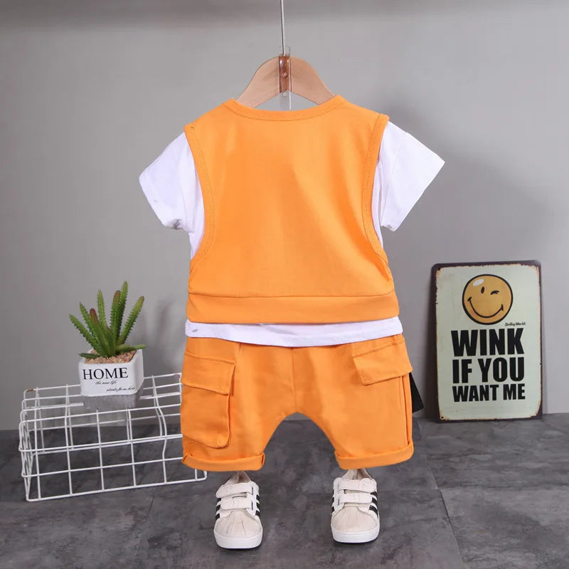 New Toddler Summer Baby Boys/Girls Clothes Children Pulling Rope Pocket T-Shirt Shorts 2Pcs/Set Infant Kids Fashion Tracksuits