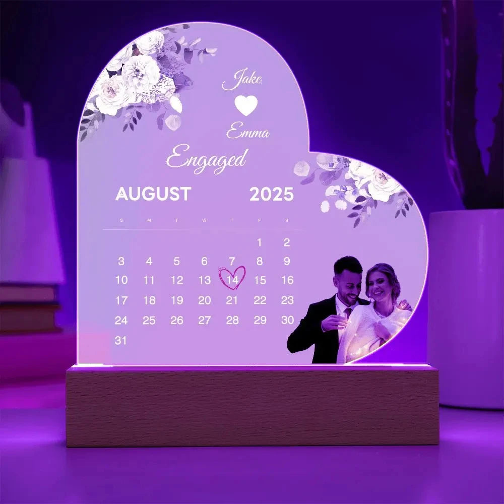 Custom Photo Heart-Shaped Calendar Acrylic Romantic Valentines Couple Gift for Girlfriend Lovers Anniversary Newlywed Present