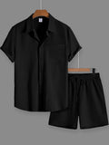 Men's Apricot Crinkle Texture Shirt Shorts 2 Piece Matching Set Lightweight Casual Vacation Outfit Free Shipping Summer Daily Commuter Wear