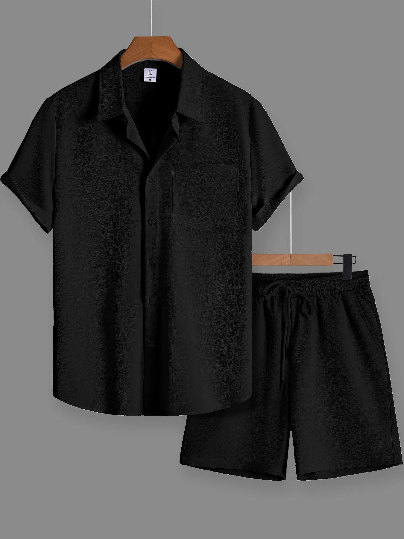 Men's Apricot Crinkle Texture Shirt Shorts 2 Piece Matching Set Lightweight Casual Vacation Outfit Free Shipping Summer Daily Commuter Wear