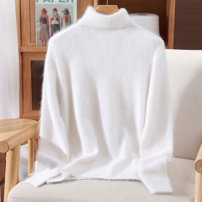 2025 Autumn/Winter New Women's 100% Mink Fur High Collar Sweater With Thick Pullover knit Sweater, Solid Color, High-End Fashion