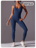 Gym Set Women Training Yoga Suit Sportswear Women Sports Jumpsuit Fitness Rompers Stretch Workout Bodysuits Sexy Back V Jumpsuit