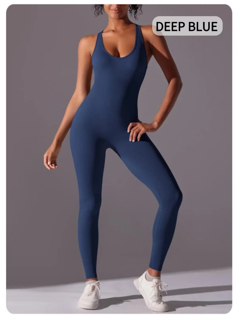 Gym Set Women Training Yoga Suit Sportswear Women Sports Jumpsuit Fitness Rompers Stretch Workout Bodysuits Sexy Back V Jumpsuit