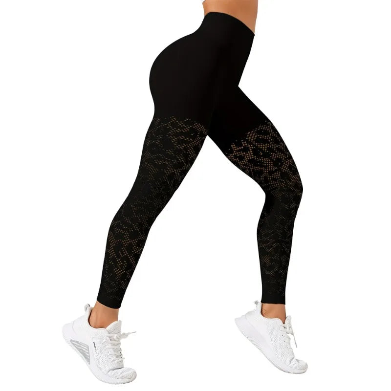 Women Hollow Mesh Yoga Tight Pants High Waist Leggings Workout Running Sexy Hip Liftting Stretchy Fitness Pants