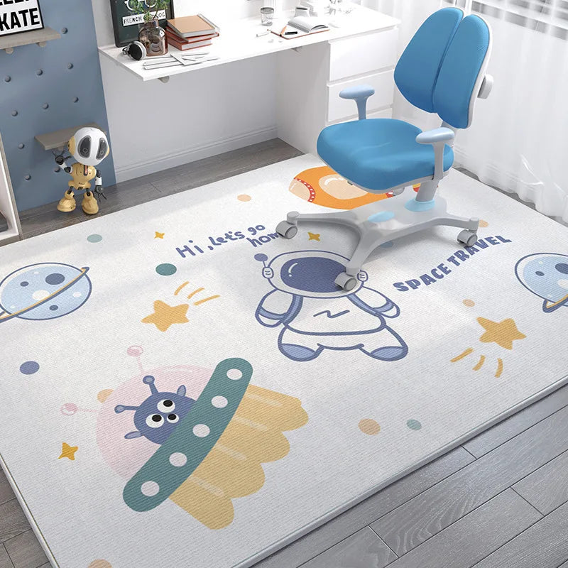 Kids Space Carpet Mat Rug Rocket Astronaut Planets Stars Pattern Soft Floor Mat for Children's Study Room Home Decoration