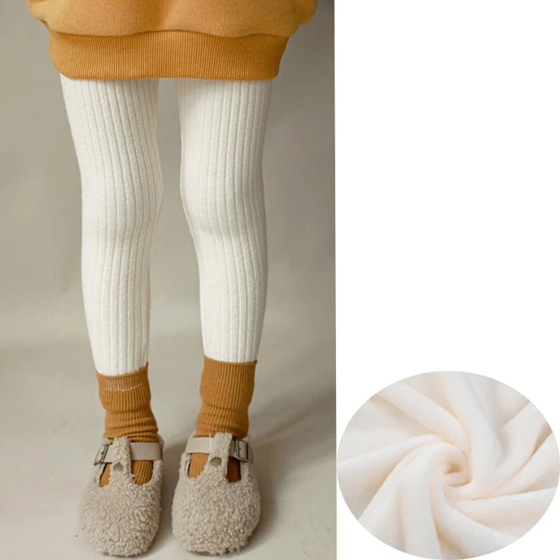 Autumn Winter Girls Pants Thickening Warm Fleece Pants For Girls Leggings Kids Baby Elasticity Slim Stripe Trousers