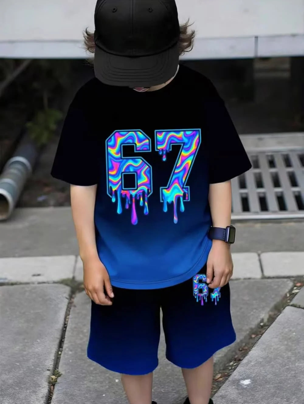 Funny Six Seven Italian Brainrot 67 Number Print Kids Short Sleeved Suit Children Clothing T-Shirt + Shorts 2pc Set Boys Clothes