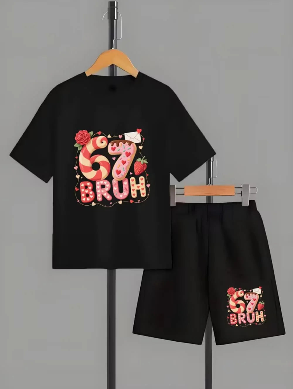 Funny Six Seven Italian Brainrot 67 Number Print Kids Short Sleeved Suit Children Clothing T-Shirt + Shorts 2pc Set Boys Clothes