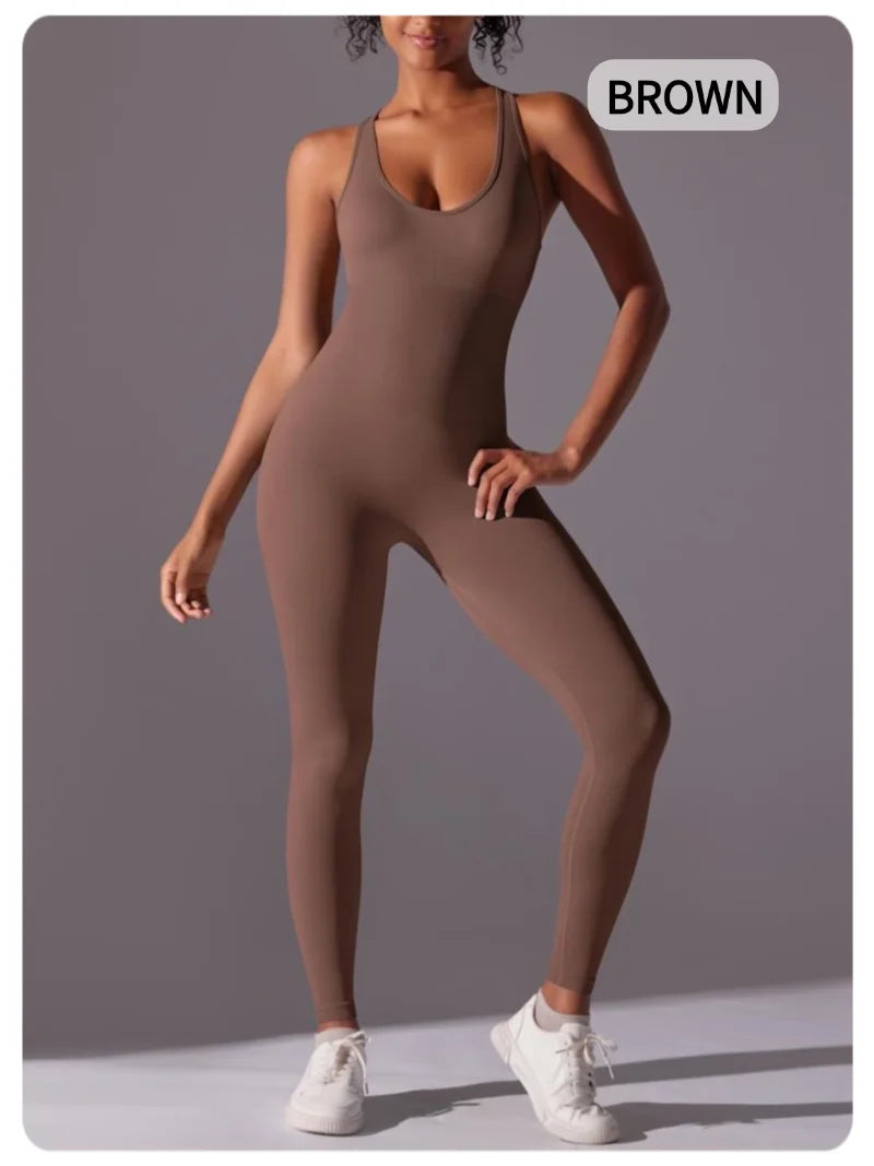 Gym Set Women Training Yoga Suit Sportswear Women Sports Jumpsuit Fitness Rompers Stretch Workout Bodysuits Sexy Back V Jumpsuit