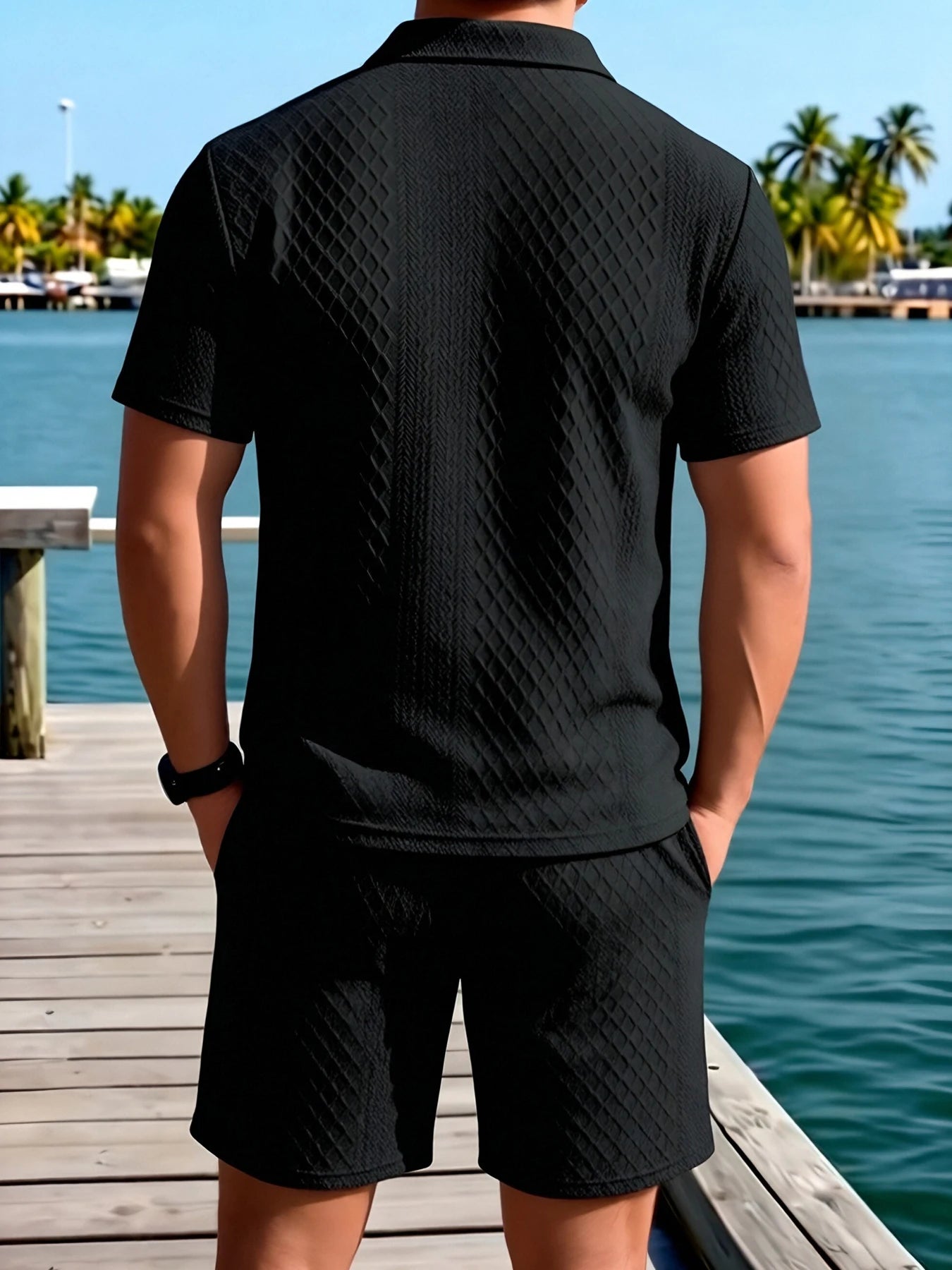 Mens Cream Polo Shirt and Shorts Set Casual Summer Beach Outfit Lightweight Comfortable Resort Vacation Wear