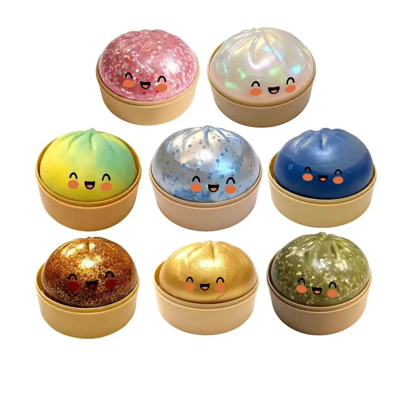 Simulation Steamed Bun Glitter  Toy Soft Elastic Stress Reliever Squeeze Toy for Home Office Anxiety Relief
