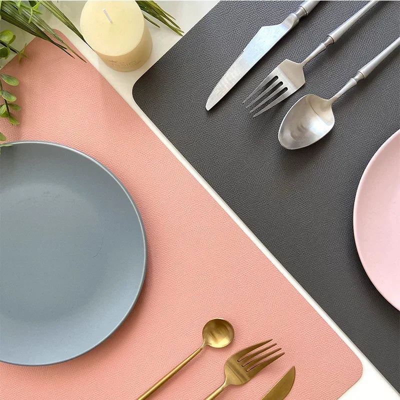 INS Nordic Solid Double Sides Leather Dining Mat Heat Insulation Placemat Home Waterproof Oil Proof Hotel Rectangle Pad