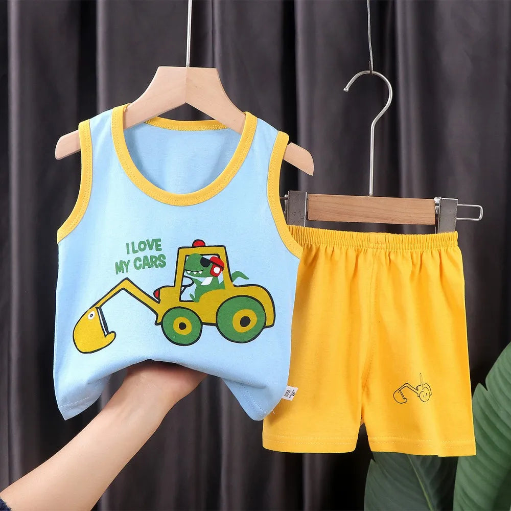 Fashion Kids Clothes Boys Girls Sets Top Shorts 2PCS 100% Cotton Soft Summer Children Baby Cloths T-shirt Shorts Toddler Suit