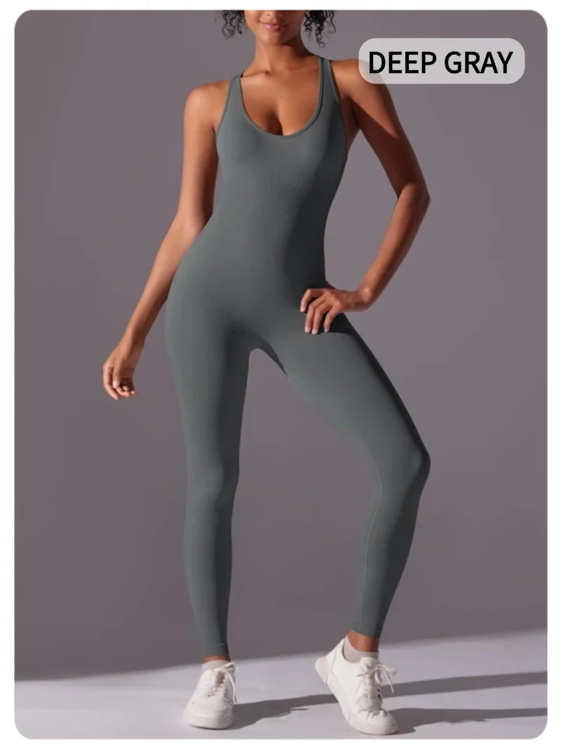 Gym Set Women Training Yoga Suit Sportswear Women Sports Jumpsuit Fitness Rompers Stretch Workout Bodysuits Sexy Back V Jumpsuit