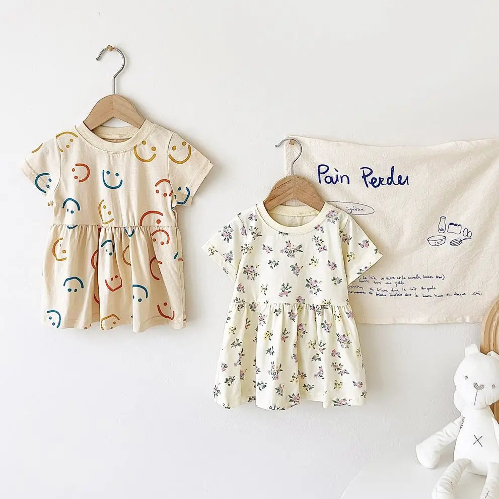 Sanlutoz Summer Baby Dress Holiday Short Sleeve Casual Kids Girls Clothing Cute Printing