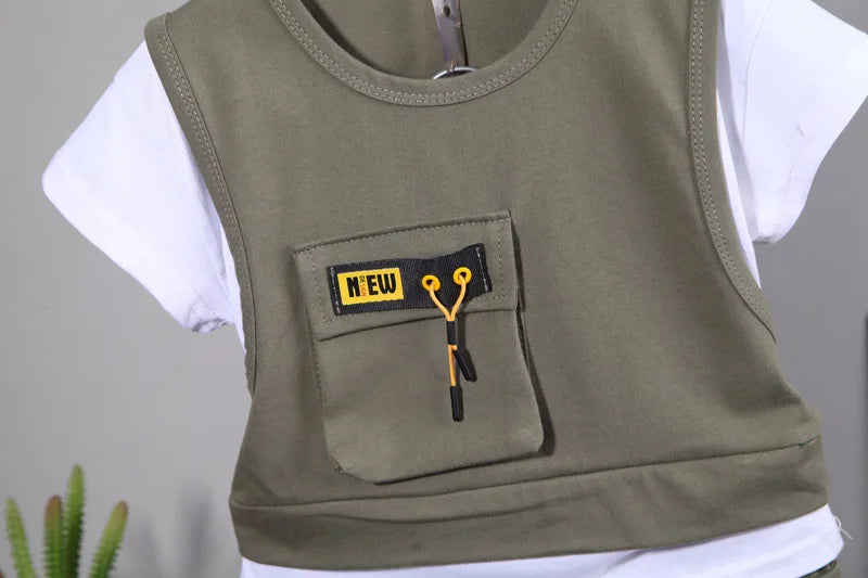 New Toddler Summer Baby Boys/Girls Clothes Children Pulling Rope Pocket T-Shirt Shorts 2Pcs/Set Infant Kids Fashion Tracksuits