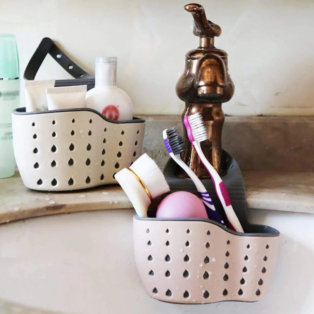 1pc Sink Faucet Drain Basket Hanging Bag Without Punching Adjustable Kitchen Dishwashing Sponge Storage Rack