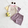 2024 New Baby Girls Clothes Set Casual Embroidered Letters Color Patchwork Short Sleeved T-shirt+loose Shorts Summer Boys Suit