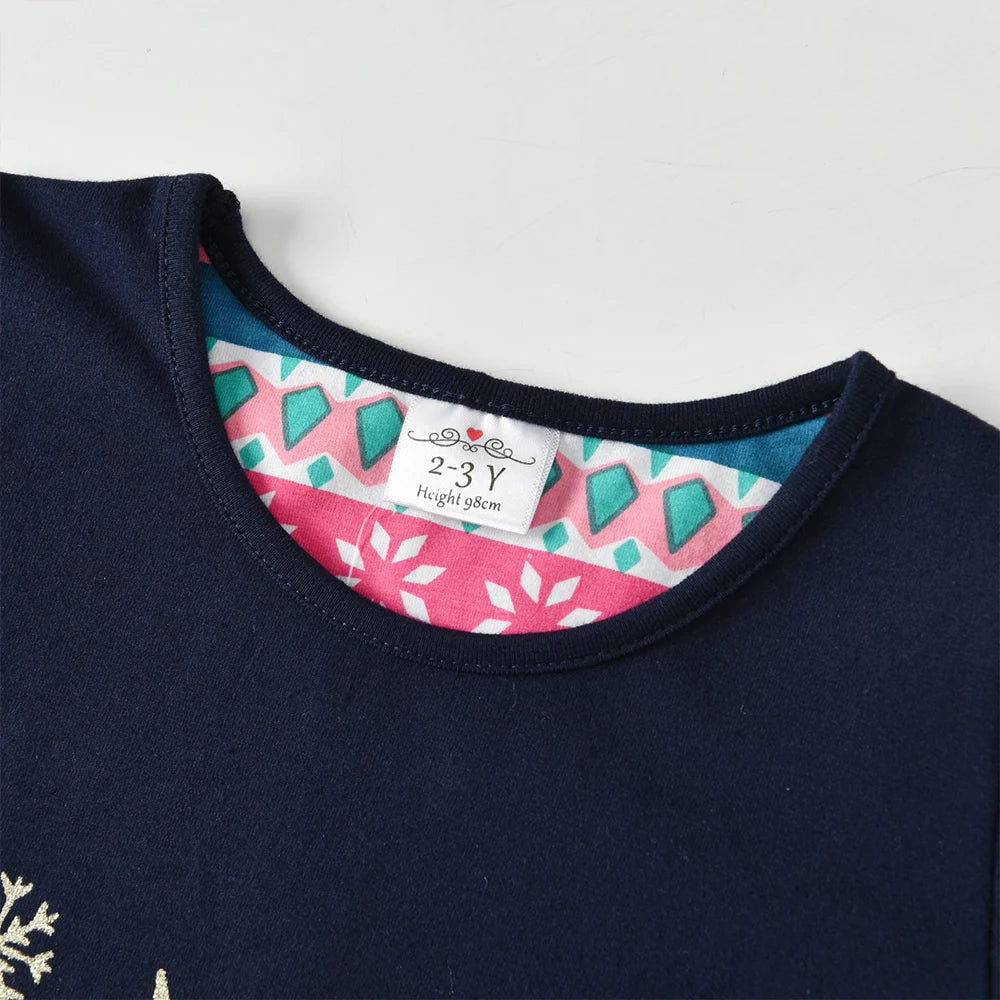 DXTON Children Cotton Dresses A-line Straight Girls Daily Dress Snowflakes Kids Autumn Clothing Unicorn Baby Girls Cartoon Dress