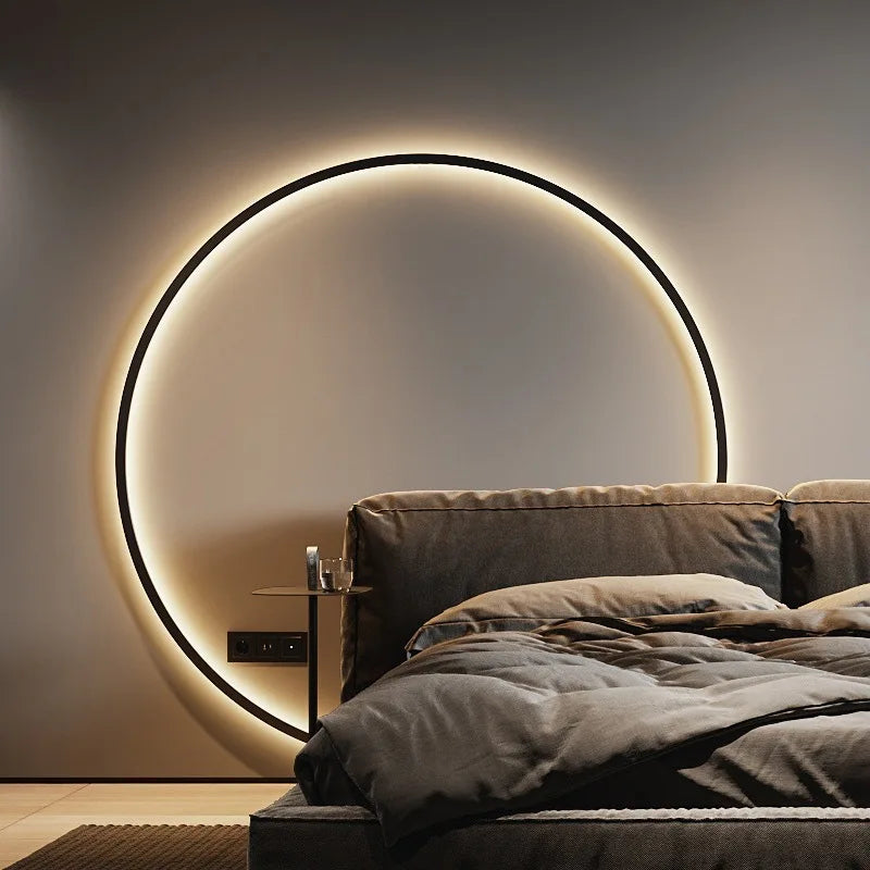 Minimalist LED Circle Background Wall Lamp Home Indoor Decor Wall Sconces Living Room Hall Hotel Wall Lights Bedside Light Black