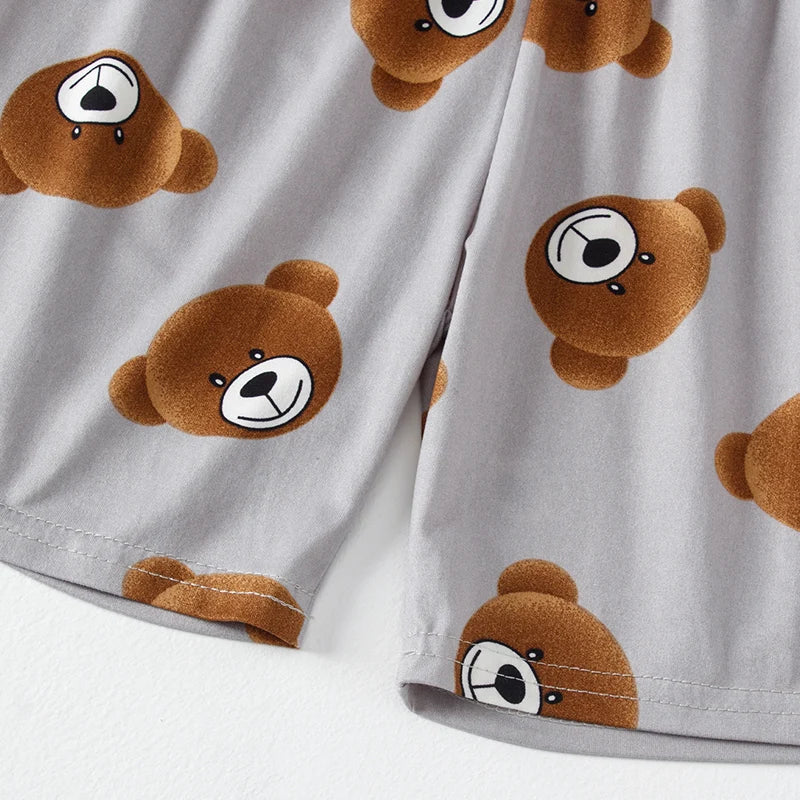 2-Piece Children's Cute Bear Print Fashion Suit Boy's Casual Fashion Round Neck Shirt Girl's Comfortable Wild Shorts Combination