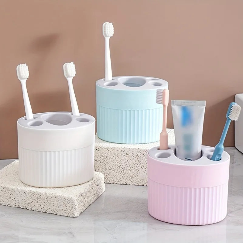 1pc Simple and Stylish Plastic Toothbrush and Toothpaste Organizer - Freestanding Toothbrush Holder for Bathroom Accessories
