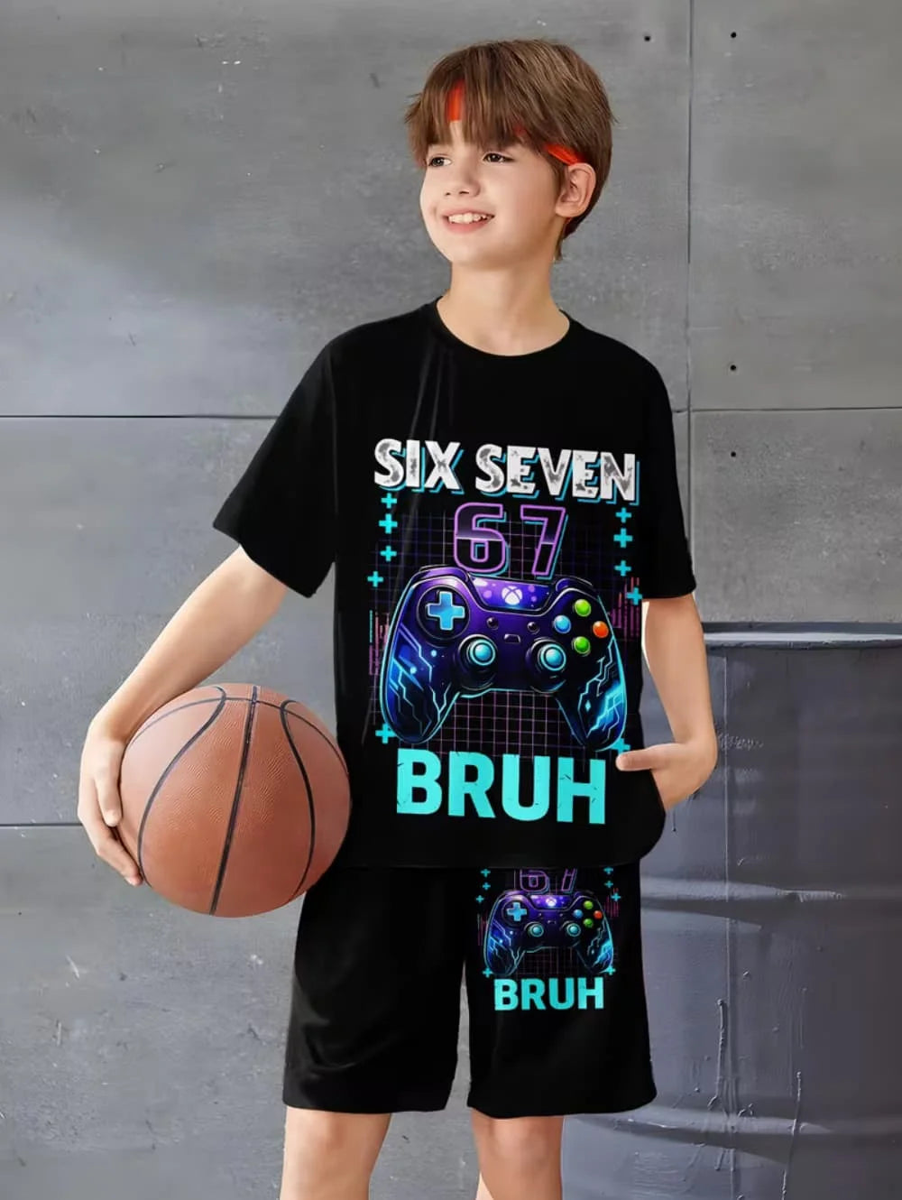 Funny Six Seven Italian Brainrot 67 Number Print Kids Short Sleeved Suit Children Clothing T-Shirt + Shorts 2pc Set Boys Clothes