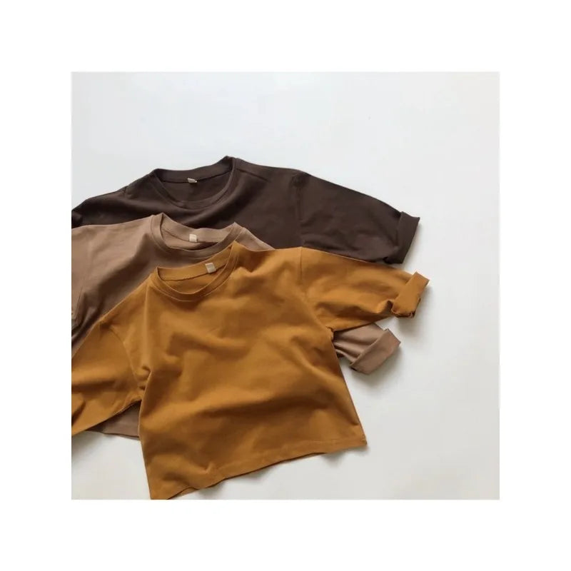 100%Cotton Unisex Children Boys Girls Toddler T-shirts Full Sleeve Kids Tees